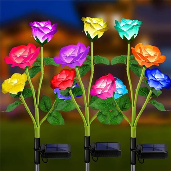 Solar Lights Outdoor, 3 Pack Upgraded Realistic Solar Garden Lights Outdoor - Picture 1 of 8
